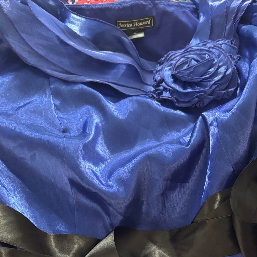 Jessica Howard Satin Evening Top Sz XL Sash Floral